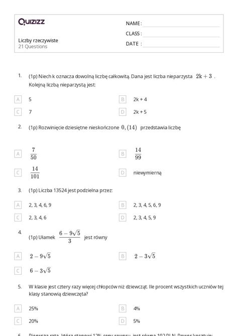 Ponad Liczby Zespolone Arkuszy Roboczych Dla Klasa W Quizizz