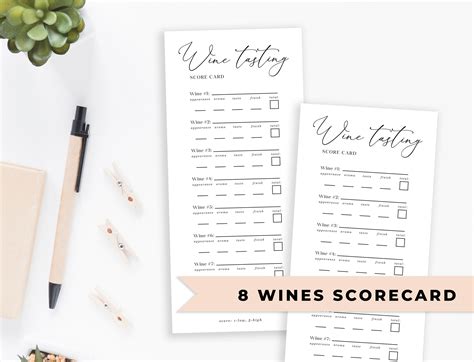 Wine Tasting Score Card Printable Blind Wine Tasting Party Sheet For 8