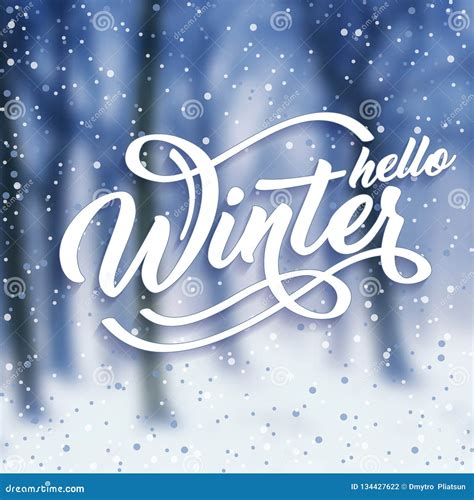 Hello Winter Handlettering Inscription White Text With Snow On The