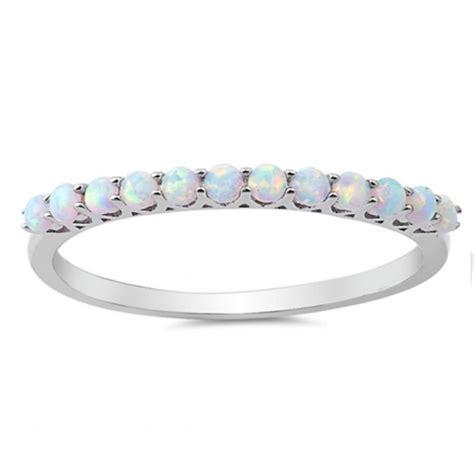 1mm Thin Half Eternity Band For Ring Round Lab White Opal Solid 925