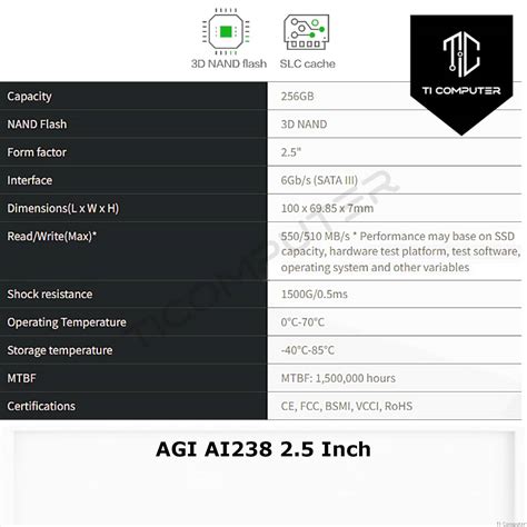 AGI AI238 256GB SATA III 2 5 Inch 3D NAND SSD Internal Solid State Drive