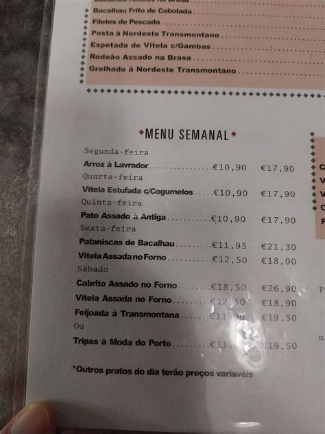 Menu Em O Nordeste Transmontano Restaurante Vila Nova De Gaia