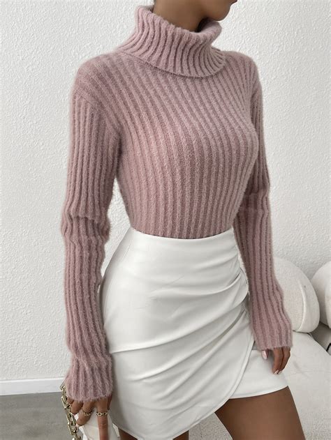 Shein Frenchy Turtle Neck Ribbed Knit Sweater Knitting Women Sweater