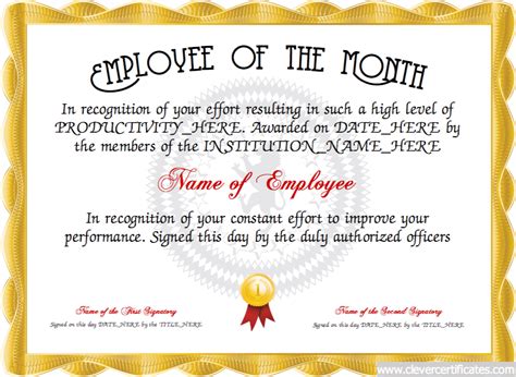 Employee Of The Month Free Printable Paper