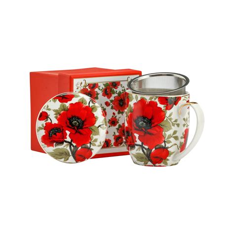 Kubek Porcelanowy Z Sitkiem Zaparzaczem Flowers Kwiaty Maki Ml P Y