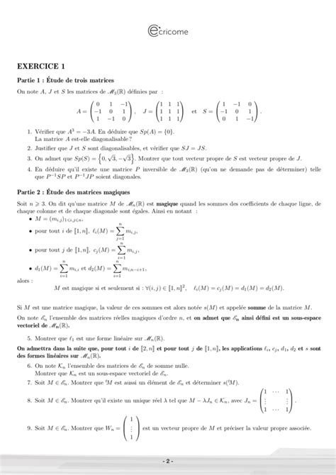 Math Matiques S Ecricome Sujet Mister Pr Pa