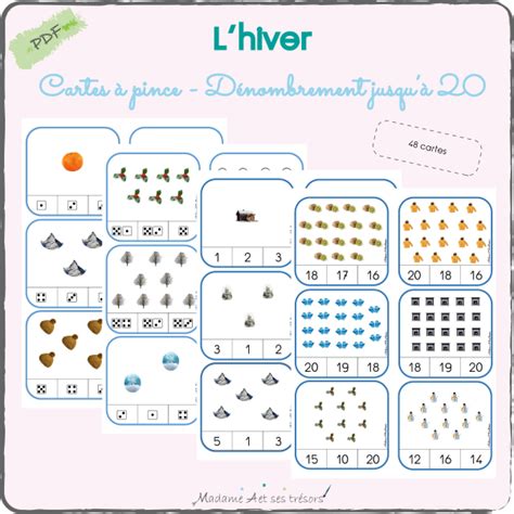 Lhiver Cartes à pince Dénombrement jusquà 20