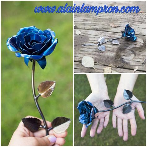 Personalized T Hand Forged Wrought Iron Blue Metal Rose Etsy