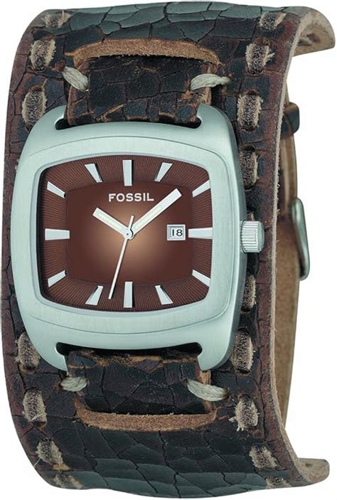 Fossil JR8985 Gents Brown Leather Cuff Watch With Brown Analog Dial And