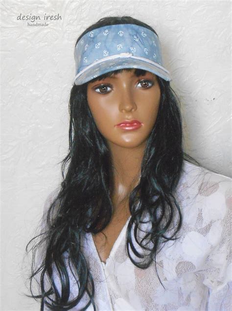 Blue Cap Sun Visor Womens Summer Hat Blue Cotton Hat Nautical