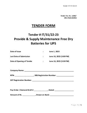 Fillable Online Tenders Iba Edu Tender Form For Purchase Of Ups