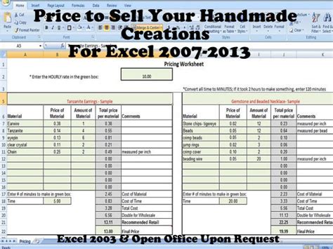 Price To Sell Your Handmade Creations Excel Pricing Spreadsheet And