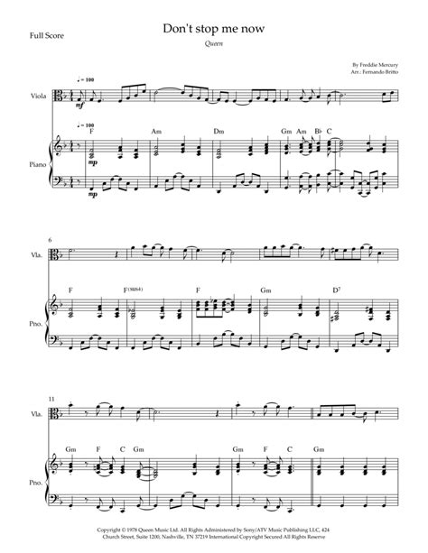 Dont Stop Me Now Arr Fernando Britto By Queen Sheet Music For Viola