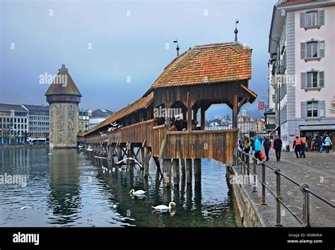 The Famous Kapellbr Cke Chapel Bridge A Covered Wooden Footbridge