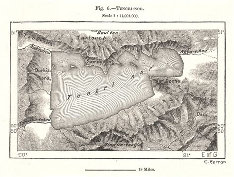 Namtso Tibet Sketch Map Old Antique Vintage Plan Chart