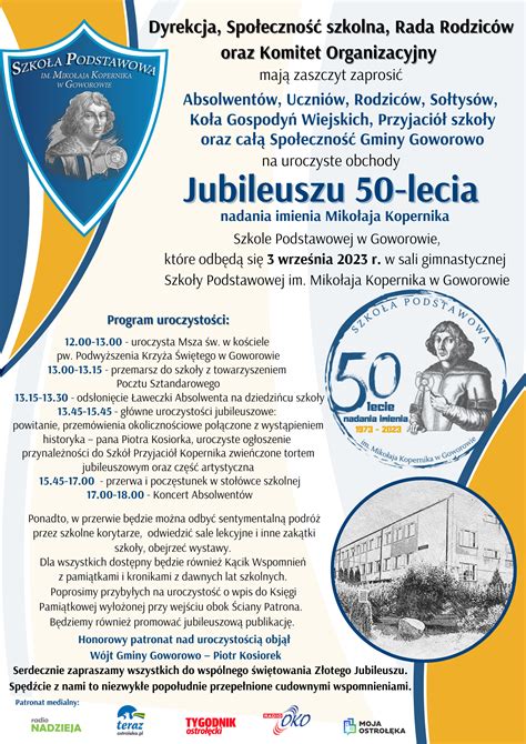 Jubileusz Lecia Nadania Imienia Miko Aja Kopernika Naszej Szkole