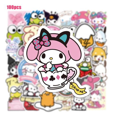 Kuromi 100pcs Sanrio Melody Stickers Waterproof Reusable Graffiti