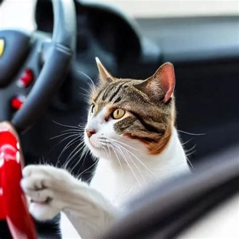 A Cat Driving A Ferrari Openart