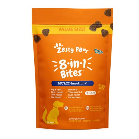 Zesty Paws 8 In 1 Multivitamin Bites For Dogs 170 Count Chicken Flavor