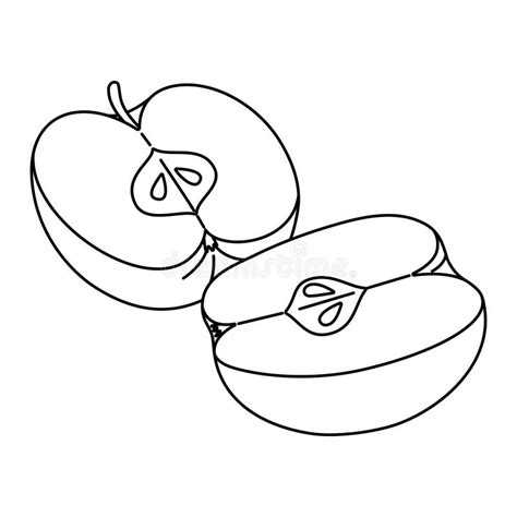 Apple Cut into Slices Doodle Style Coloring Book. Hand Drawn Fruit ...