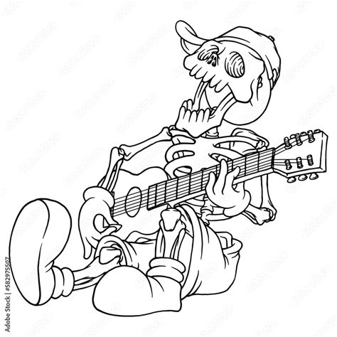 Coloring Illustration Of Cartoon Skeleton Mascot Playing Guitar Stock Vector Adobe Stock