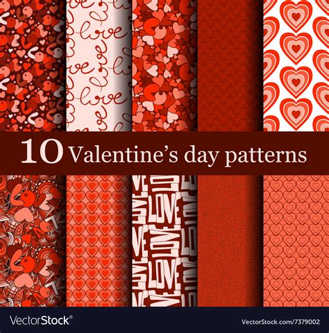 Set Of Seamless Valentine Day Patterns Vector Image