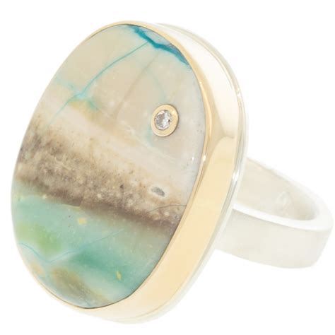 Vertical Oval Indonesian Fossilized Opalized Wood Ring By Jamie Joseph