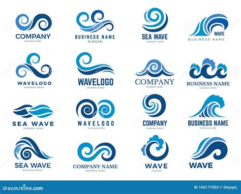 Wave Logo Graphic Symbols Of Ocean Or Flowing Sea Water Stylized For