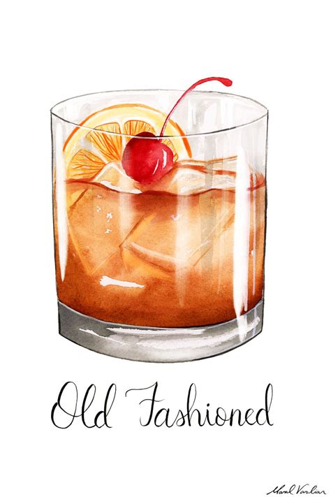 Watercolor Illustration Of A Old Fashioned Cocktail Food Illustration