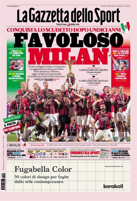 La Prima Pagina Della Gazzetta Dello Sport Del Ac Milan