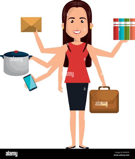 Multitasking Person Cartoon With Icons Vector Illustration Stock