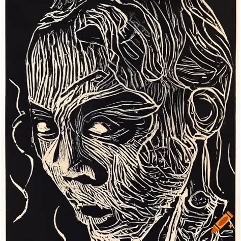 Linocut Drawing The One Who Killed You Cultivation You Gave Birth To