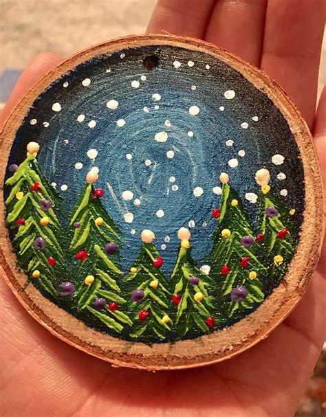 This Gorgeous Hand Painted Christmas Tree Scene Wood Slice Ornament