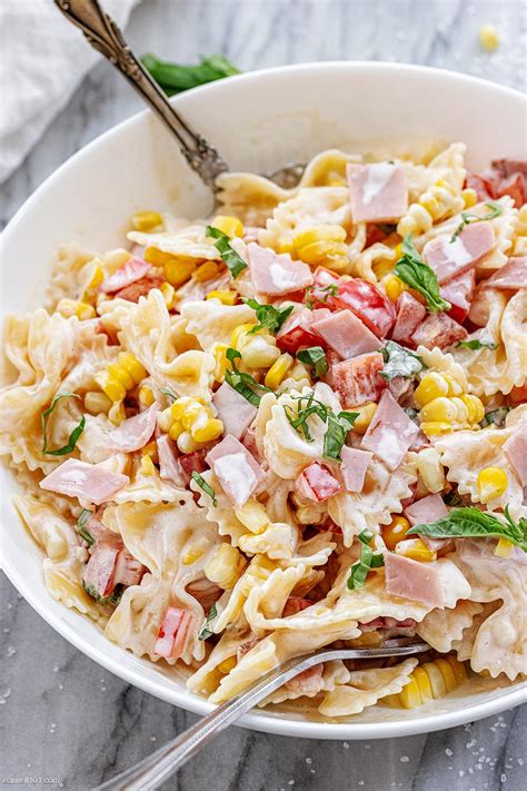 Corn Pasta Salad Recipe With Ham And Creamy Dressing Creamy Pasta