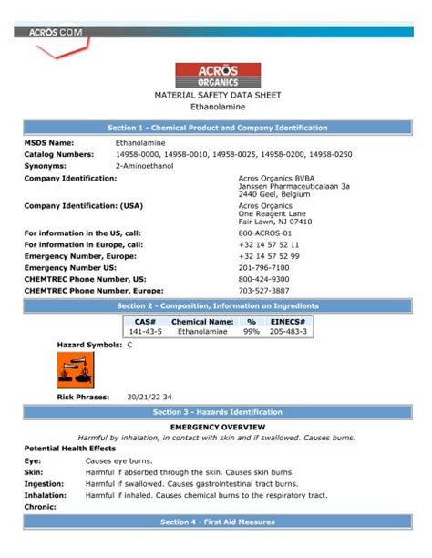 MATERIAL SAFETY DATA SHEET Ethanolamine - PAC