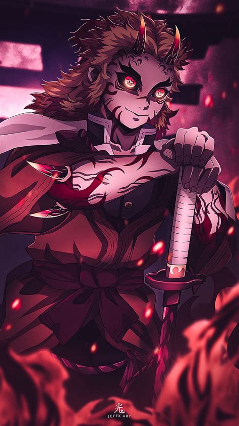 Rengoku 京十郎 Red Art Kimetsunoyaiba Demonslayer Kimetsu Kyojuro Demon Oni Anime Hd Phone