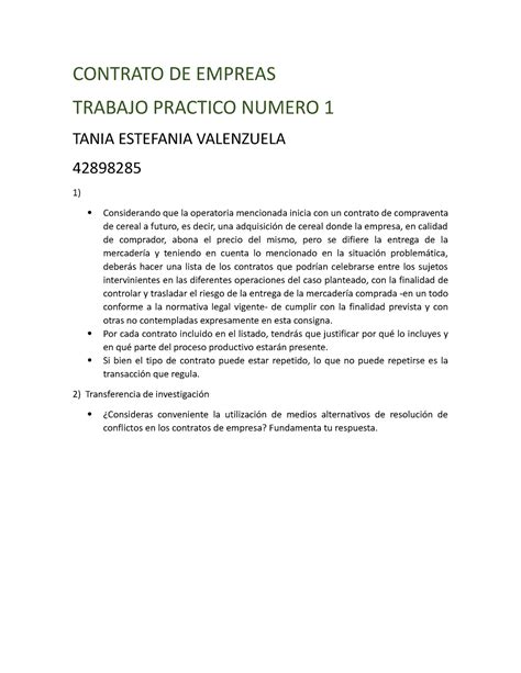 Tpcontratos E Tp Contrato De Empreas Trabajo Practico Numero