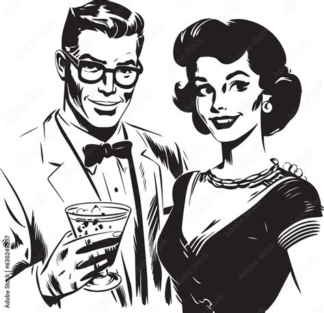 Hand Drawn Retro Man And Woman Hold Cocktail Retro Comics American Cartoon Comic Books And