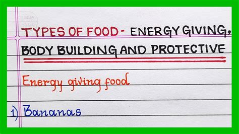 Types Of Food Energy Giving Food Body Building Food Protective