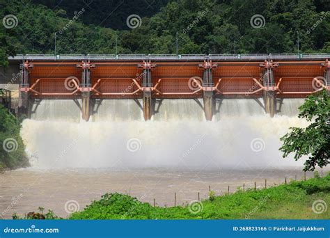 One Big Dam Releasing A Lot Of Water Stock Photo Image Of Lake