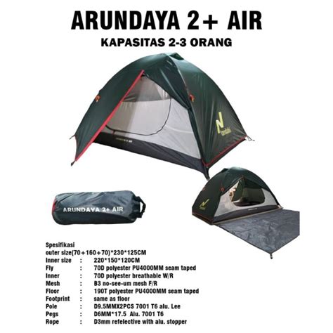 Jual TENDA CAMPING TENDAKI ARUNDAYA 2 AIR FRAME ALLOY KAPASITAS 2 3