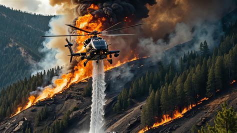 Firefighting Helicopter Activities The Atmosphere Of A Firefighting