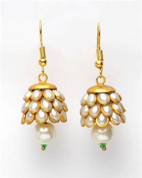 White Pearl Beaded Jhumka By Dugri Style The Secret Label