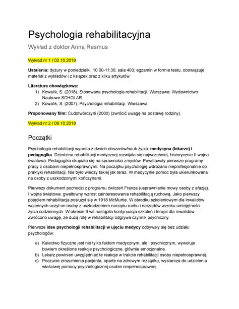 Psychologia Rehabilitacyjna Wyk Dawid Le Hai Psychologia