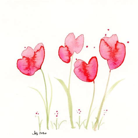 Watercolor Flowers Original Painting Pink Posies Etsy Easy Flower