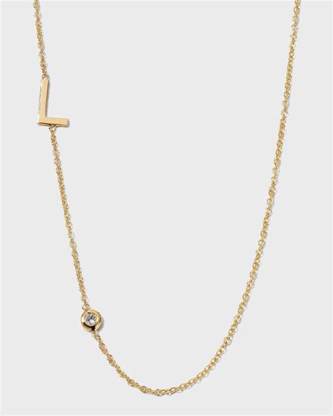 Zoe Lev Jewelry 14k Gold Asymmetrical Initial With Bezel Diamond