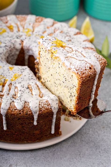 Lemon Poppy Seed Pound Cake Whole Bundt Cake Drizzled With Icing Stock