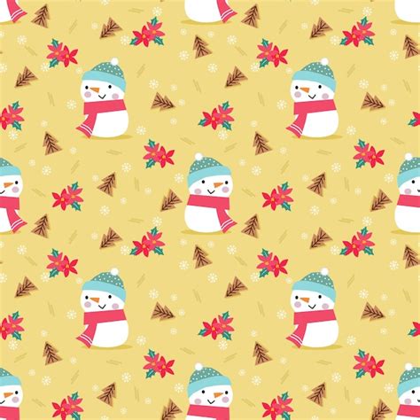 Premium Vector Cute Snowman And Red Flowers In Christmas Theme