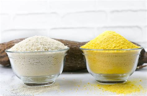 Two Glass Bowls Filled With Yellow And White Powder Next To An Unpeeled