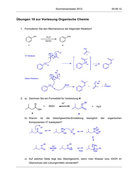 Übungen 10 zur Vorlesung Organische Chemie